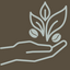Outline of a hand holding leaves on a brown background