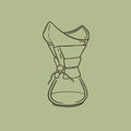 Outline of a chemex coffee filter on a green background