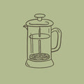 Outline of a French press coffee maker on a green background