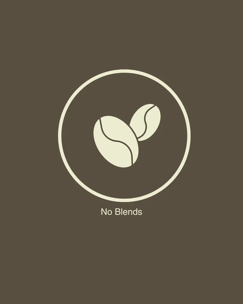 Logo with coffee beans and 'No Blends' text on a brown background
