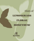 Gehsa Bloom Product label with lemongrass, floral, and honeydew notes on a green background with a leaf silhouette.