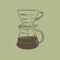 Illustration of a coffee V60 brewing device on a green background