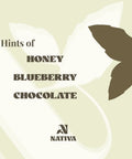 Golden Hour Product with 'Nativa' branding and text 'Hints of Honey Blueberry Chocolate' on a beige background.