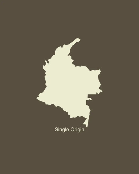 Map of Colombia in white on a brown background with 'Single Origin' text.