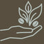 Outline of a hand holding leaves on a brown background