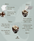 Step-by-step guide on how to use a drip coffee bag with Nativa branding.